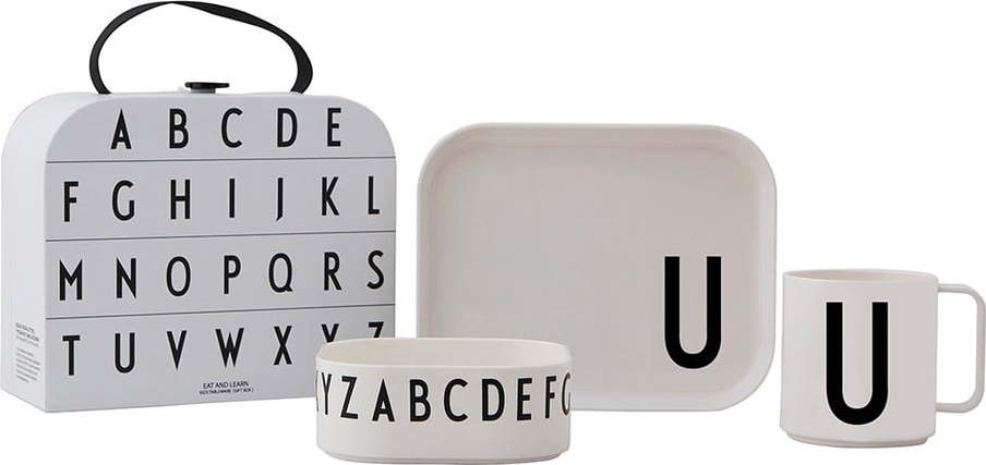 3dílný dětský jídelní set s kufříkem Design Letters Classics U Design Letters