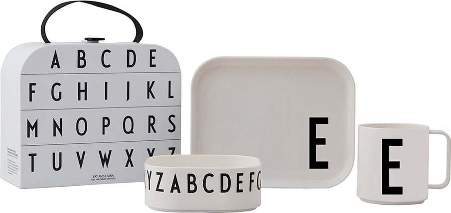 3dílný dětský jídelní set s kufříkem Design Letters Classics E Design Letters