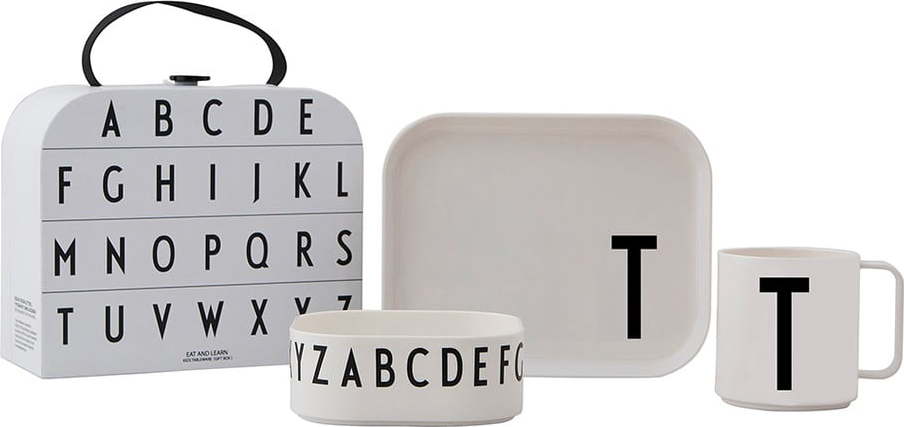 3dílný dětský jídelní set s kufříkem Design Letters Classics T Design Letters