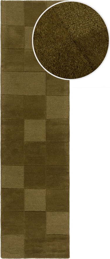 Khaki ručně tkaný vlněný běhoun 60x230 cm Checkerboard – Flair Rugs Flair Rugs